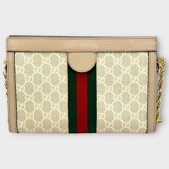 GG Supreme Beige and white Ophidia Small Chain Shoulder Bag - Picture 2 of 11